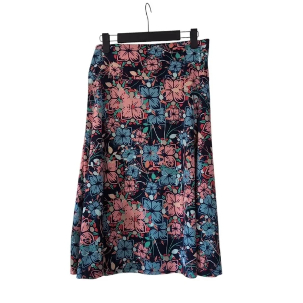 LuLaRoe Marissa Floral A-Line Jersey Cottage Prairie Boho Stretch Skirt L - Picture 2 of 6